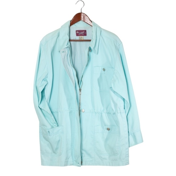 Denim and Co Windbreaker Small 70s Boho Retro Shacket Chore Jacket Gingham - Picture 1 of 12